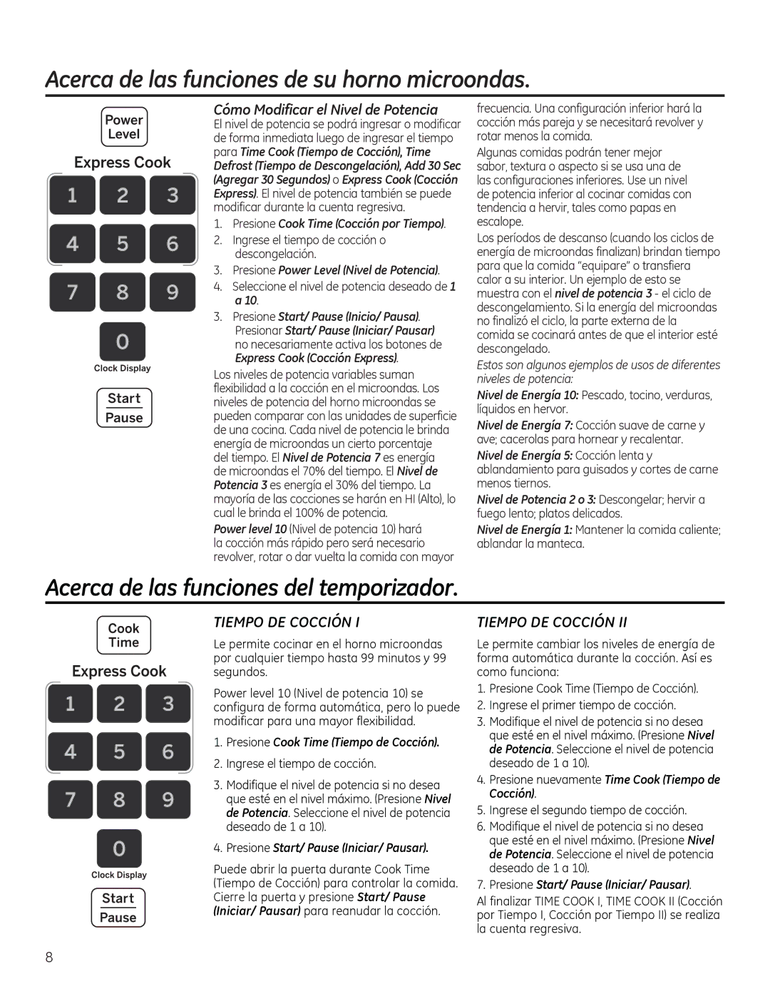 GE JVM3150, JNM3151 owner manual Cómo Modificar el Nivel de Potencia, Presione Power Level Nivel de Potencia 