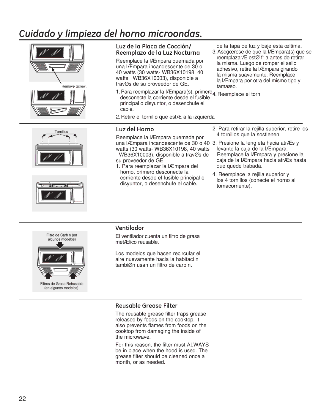 GE JVM3150, JNM3151 owner manual Luz del Horno 