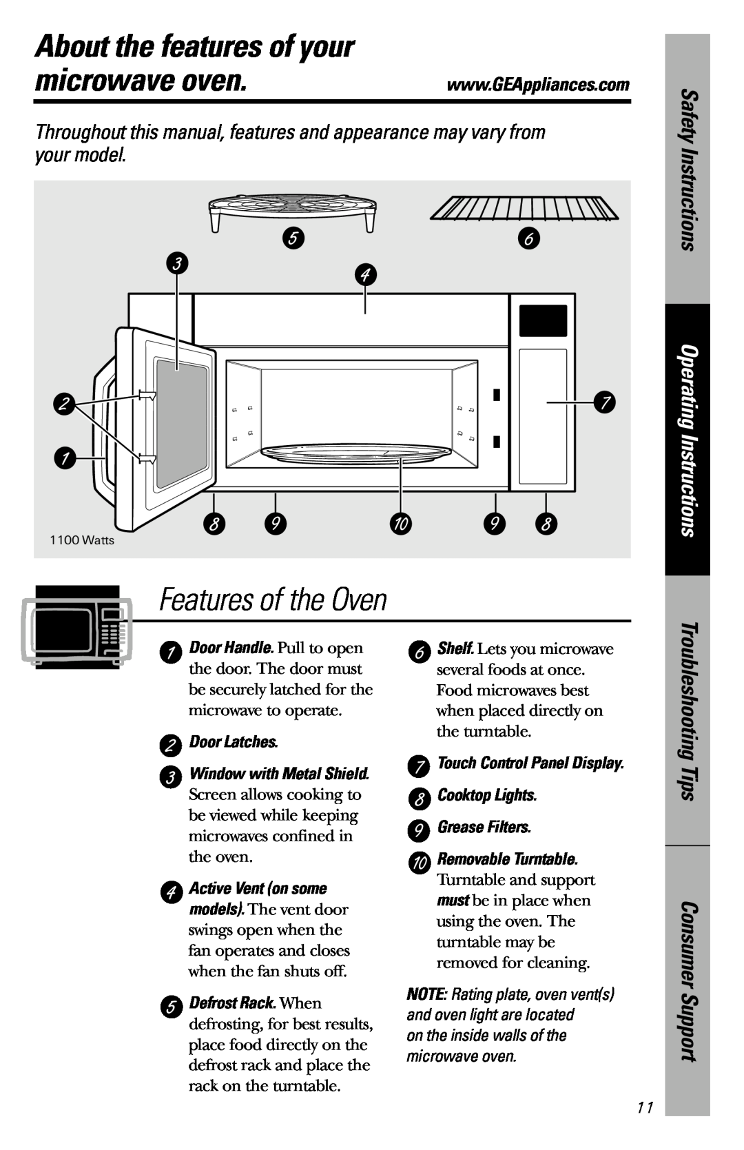 GE JVM3660BD About the features of your, microwave oven, Features of the Oven, Safety Instructions, Operating Instructions 