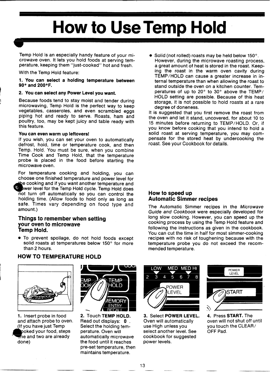 GE 862A300PI, JVM57, 49-4492 manual How to UseTemp HoId 