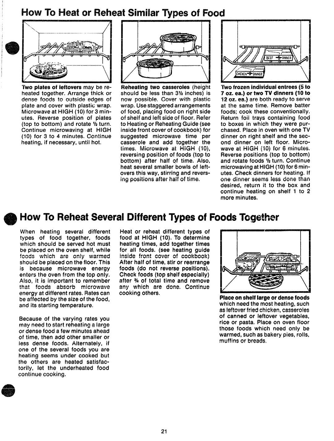 GE JVM59, JVIWW, 862A725P80, 49-4562 manual To 11-leator ReheatSirnik3r of Food, Typesof FoodsTog&!ww, ‘-’x 