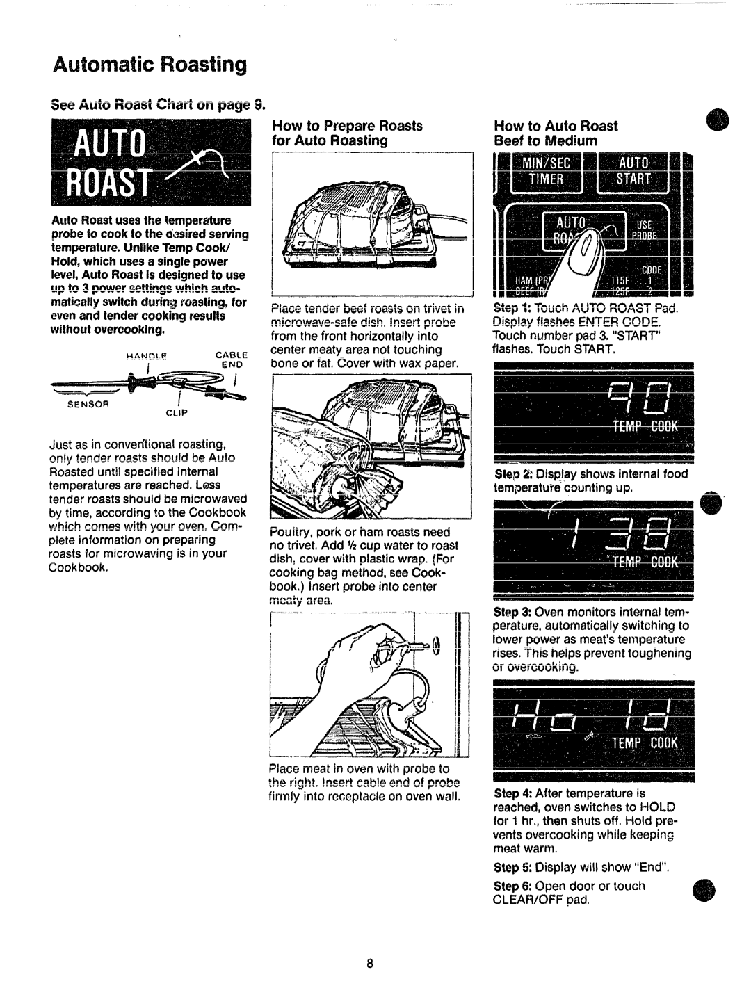 GE JVM61 manual How to PrepareFh3sts, forAutoRoasting, blow to AutoRoast Beefto Medium, SW AukIFkxMMarton page9 