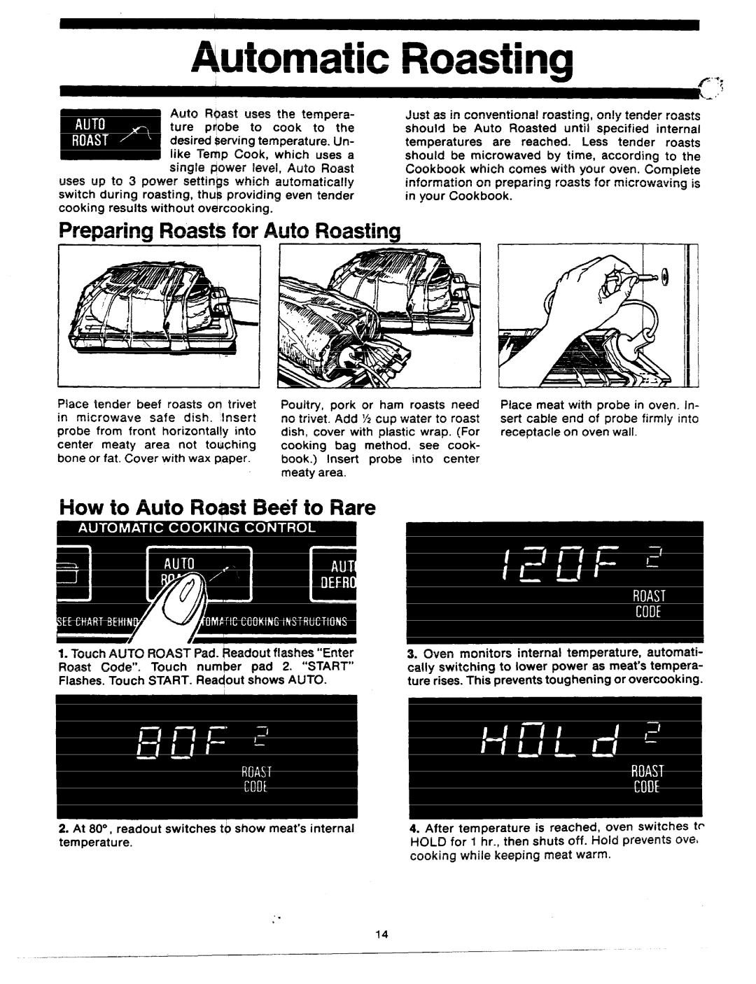 GE JVM64 manual Automatic Roasting, Preparing Roasts for Auto Roasting, How to Auto Roast Beef to Rare 