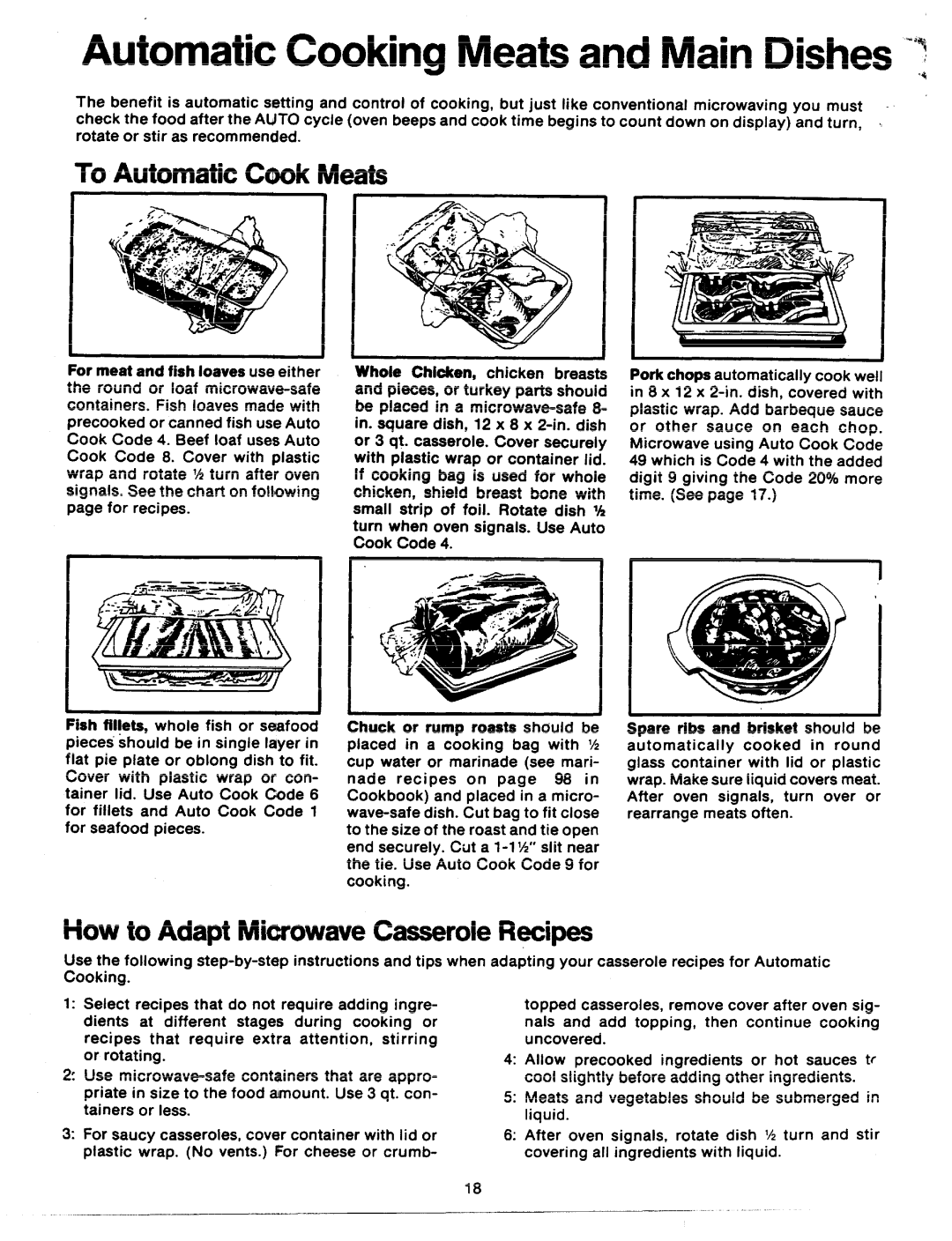 GE JVM64 manual To Automatic Cook Meats, How to Adapt Miurowave Casserole Recipes 