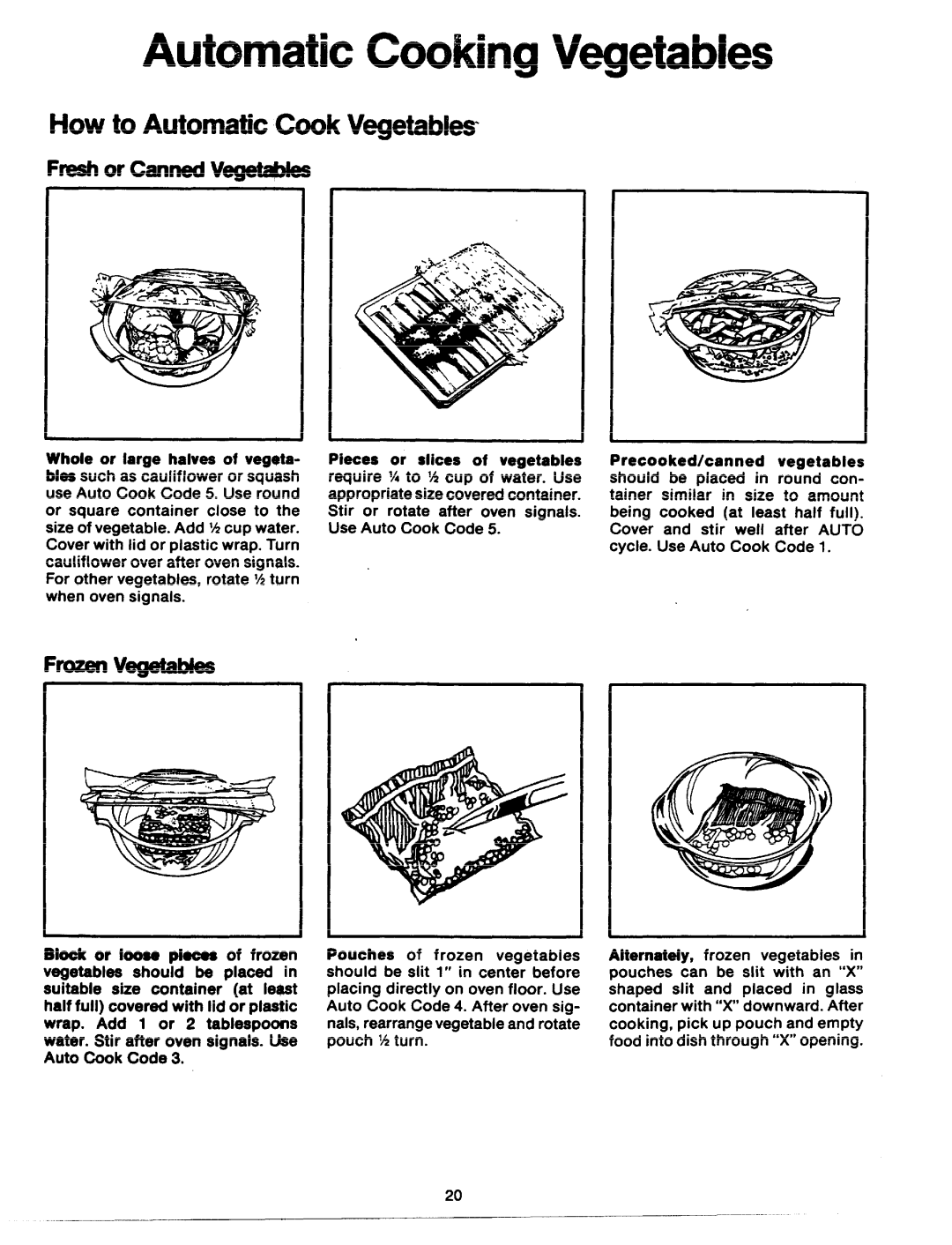 GE JVM64 manual Automatic Cook Vegetables, FrozenVegetab 