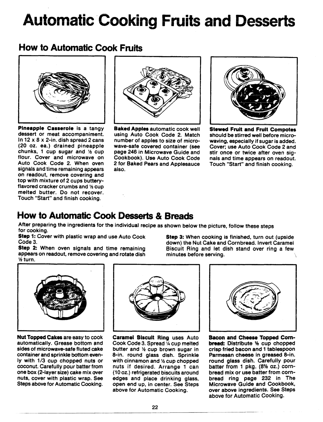 GE JVM64 manual How to Automatic Cook Fruits, How to Automatic Cook Desserts& Breads 