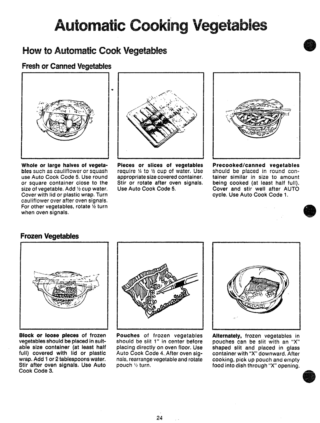 GE JVM70, 862A725P23, 49-4491 manual Cook, Freshor CannedVegetables, When oven signals 