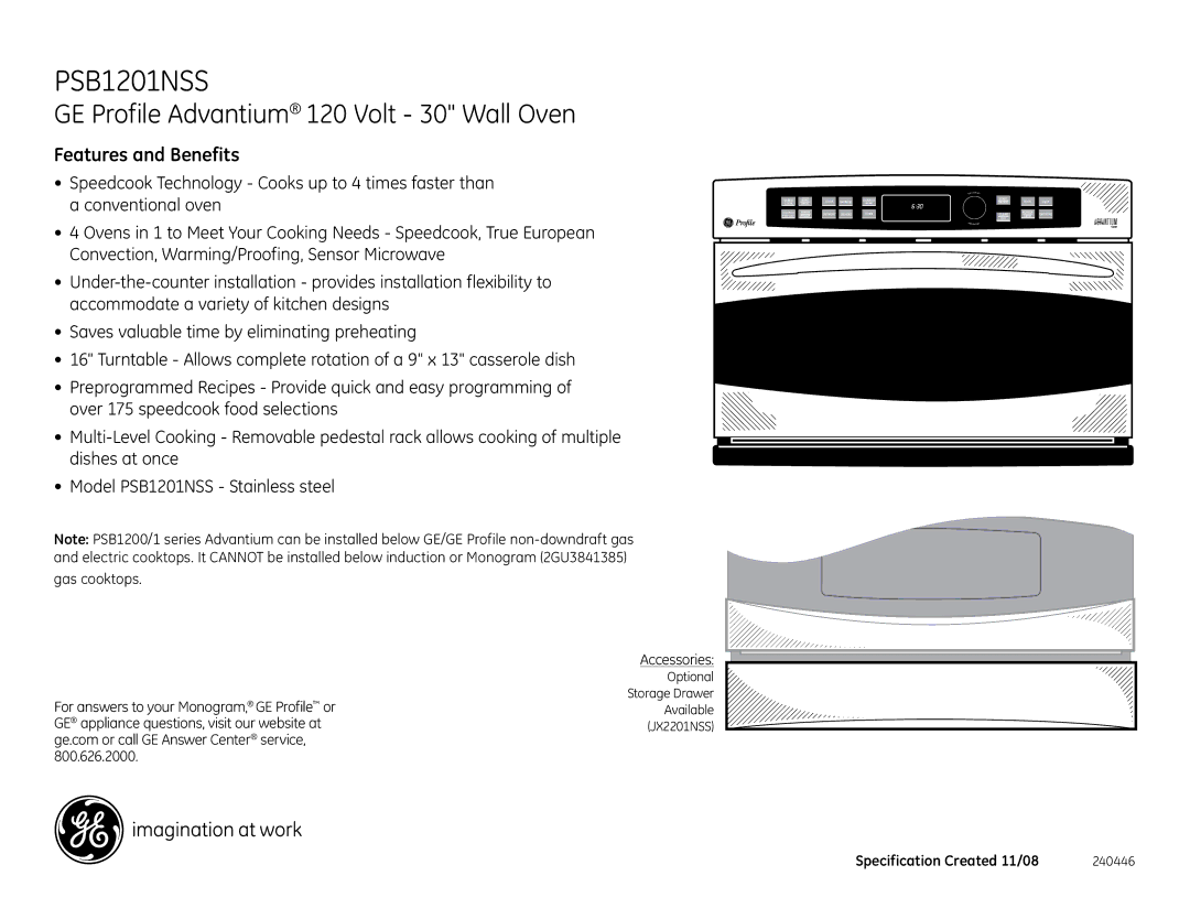 GE PSB1201NSS, JX2201NSS dimensions Features and Benefits, Gas cooktops Accessories 