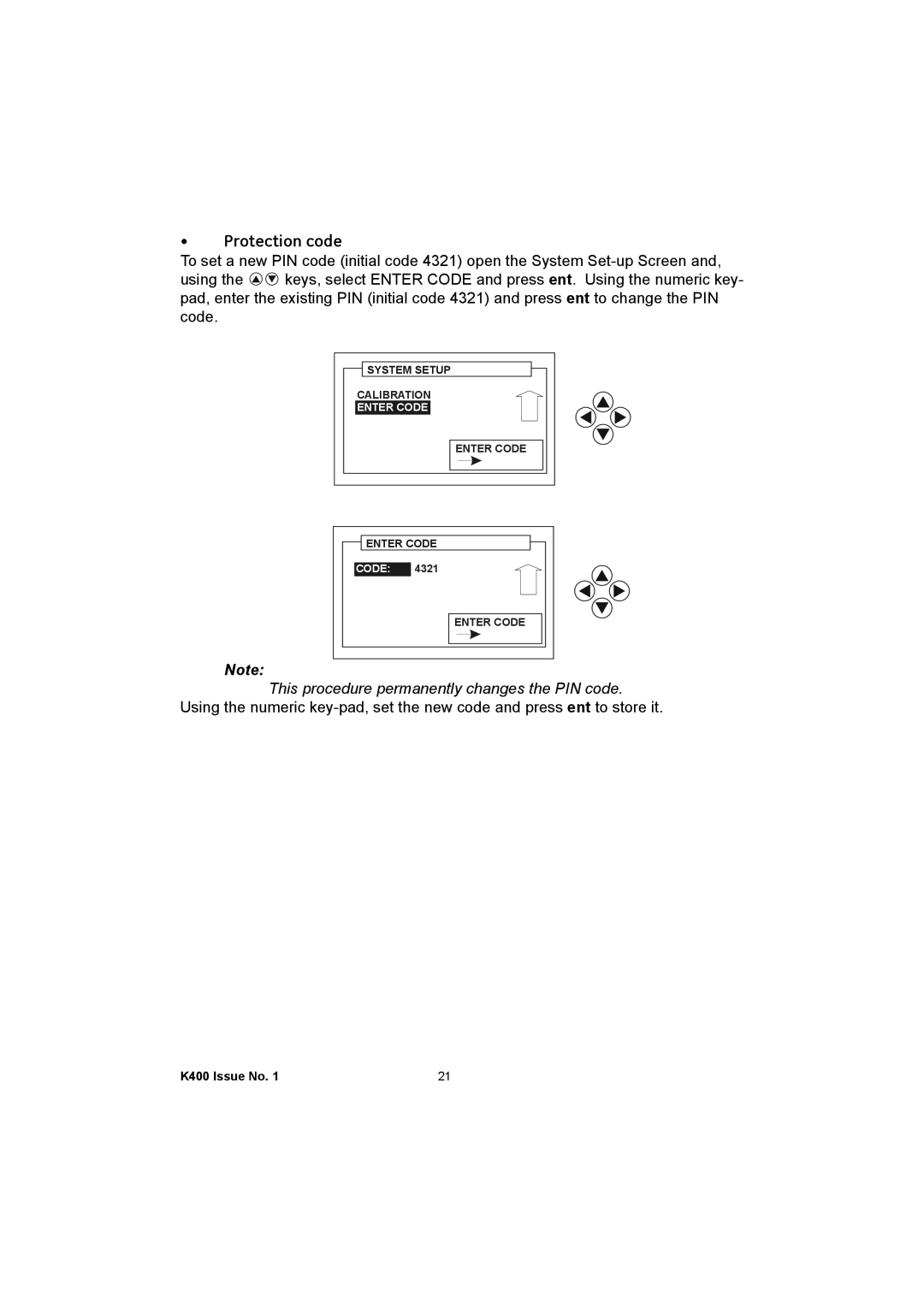 GE K400 user manual Protection code 