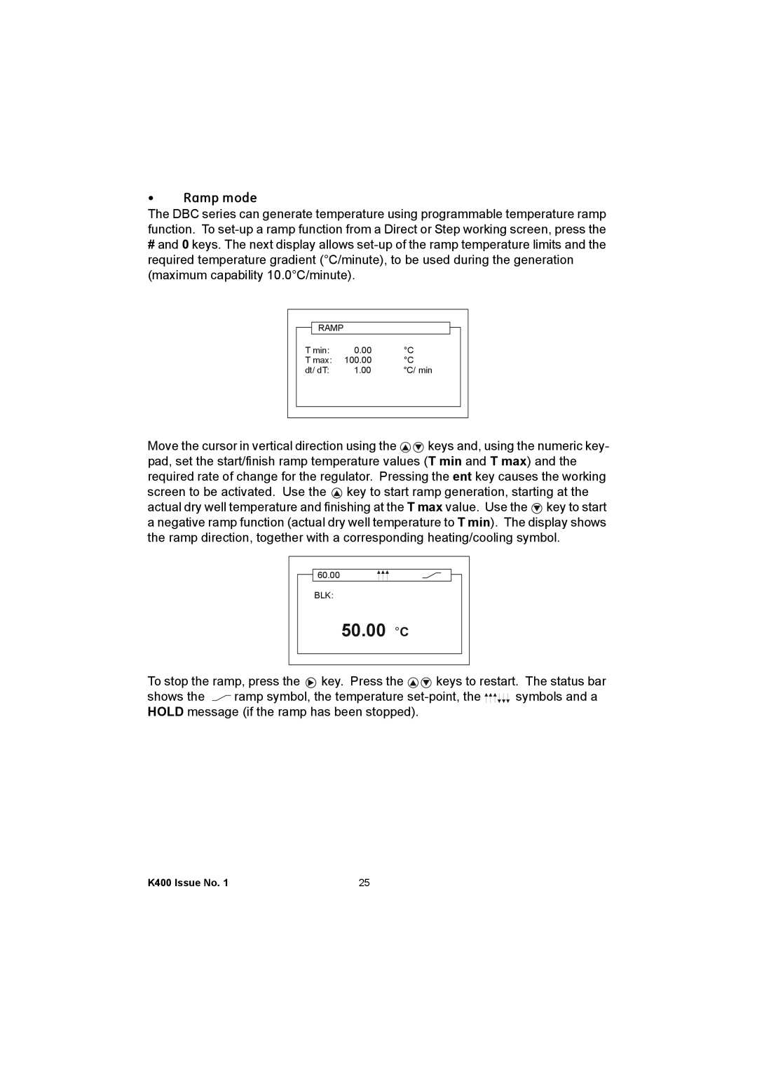 GE K400 user manual 50.00 C, Ramp mode 