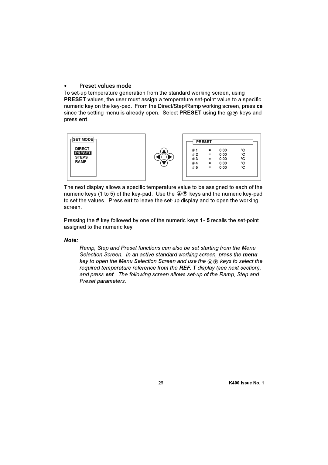 GE K400 user manual Preset values mode 