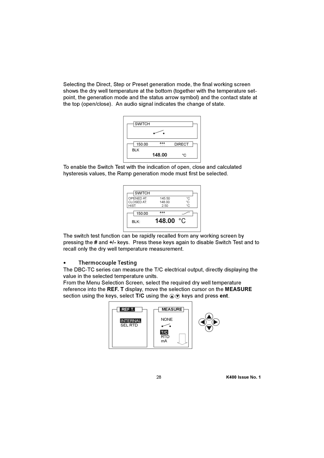 GE K400 user manual 148.00 C, Thermocouple Testing 