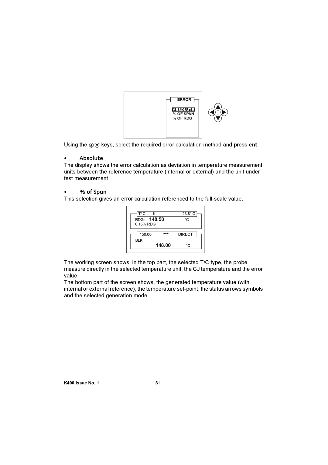 GE K400 user manual Absolute, Span 