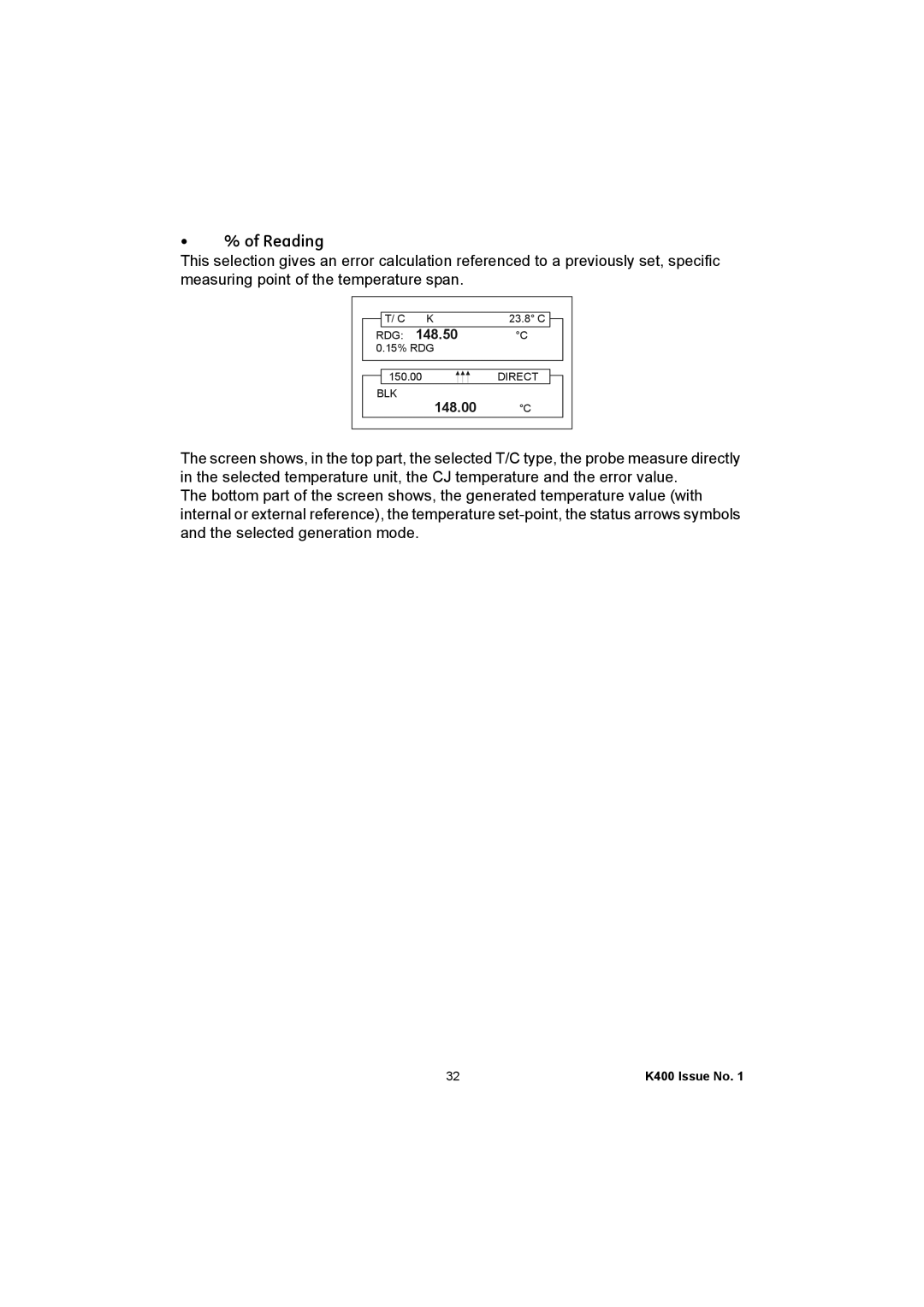 GE K400 user manual Reading 