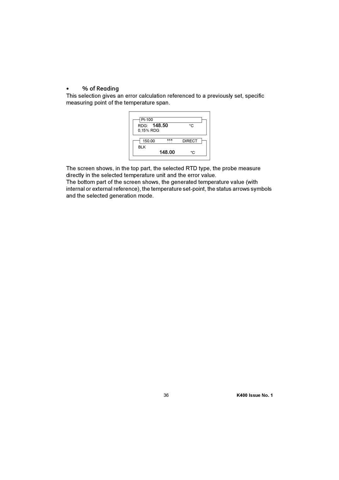 GE K400 user manual Reading 