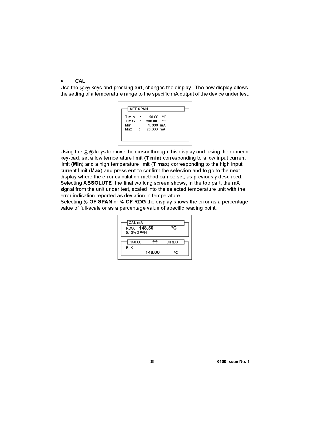 GE K400 user manual Cal 