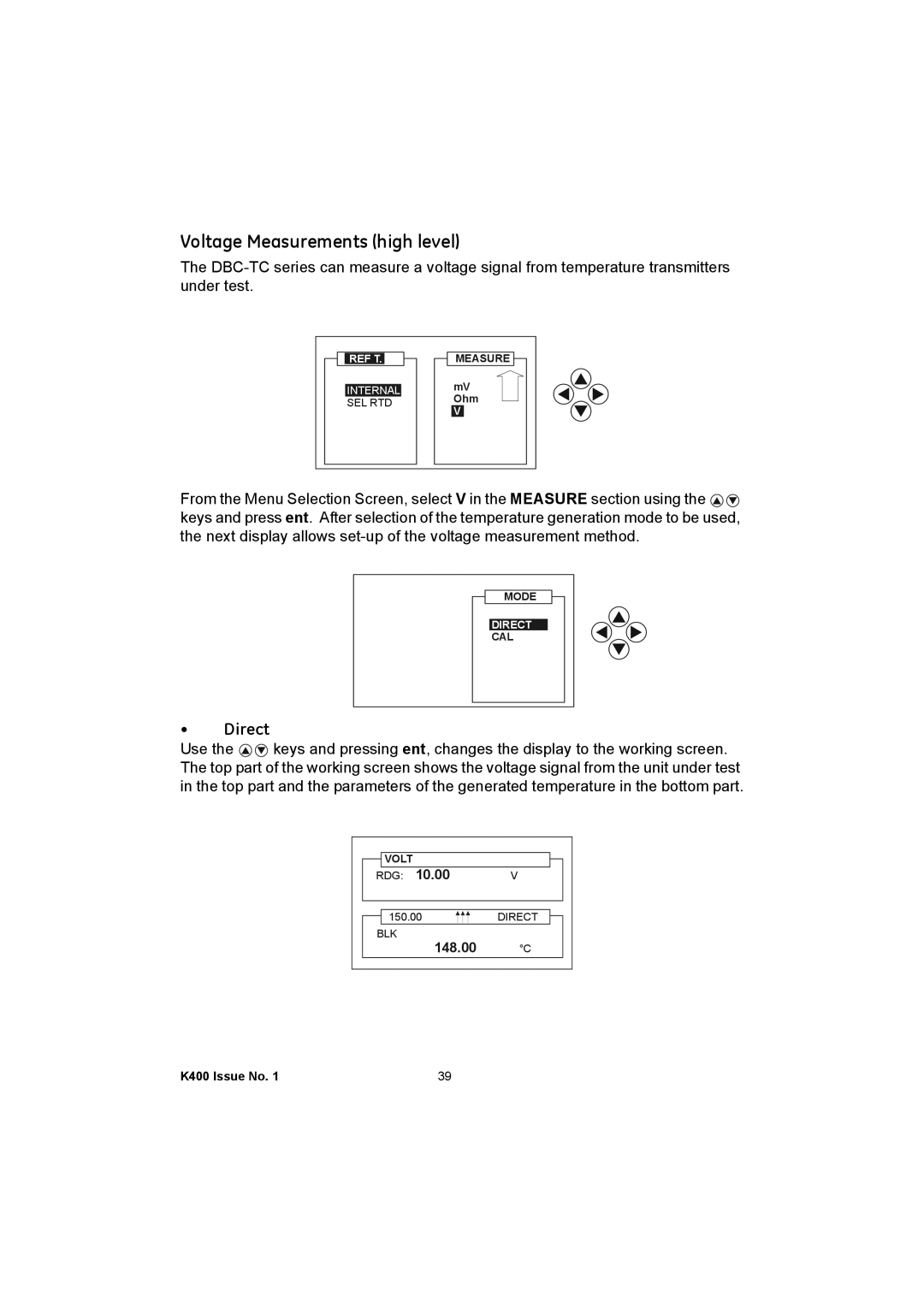 GE K400 user manual Voltage Measurements high level 