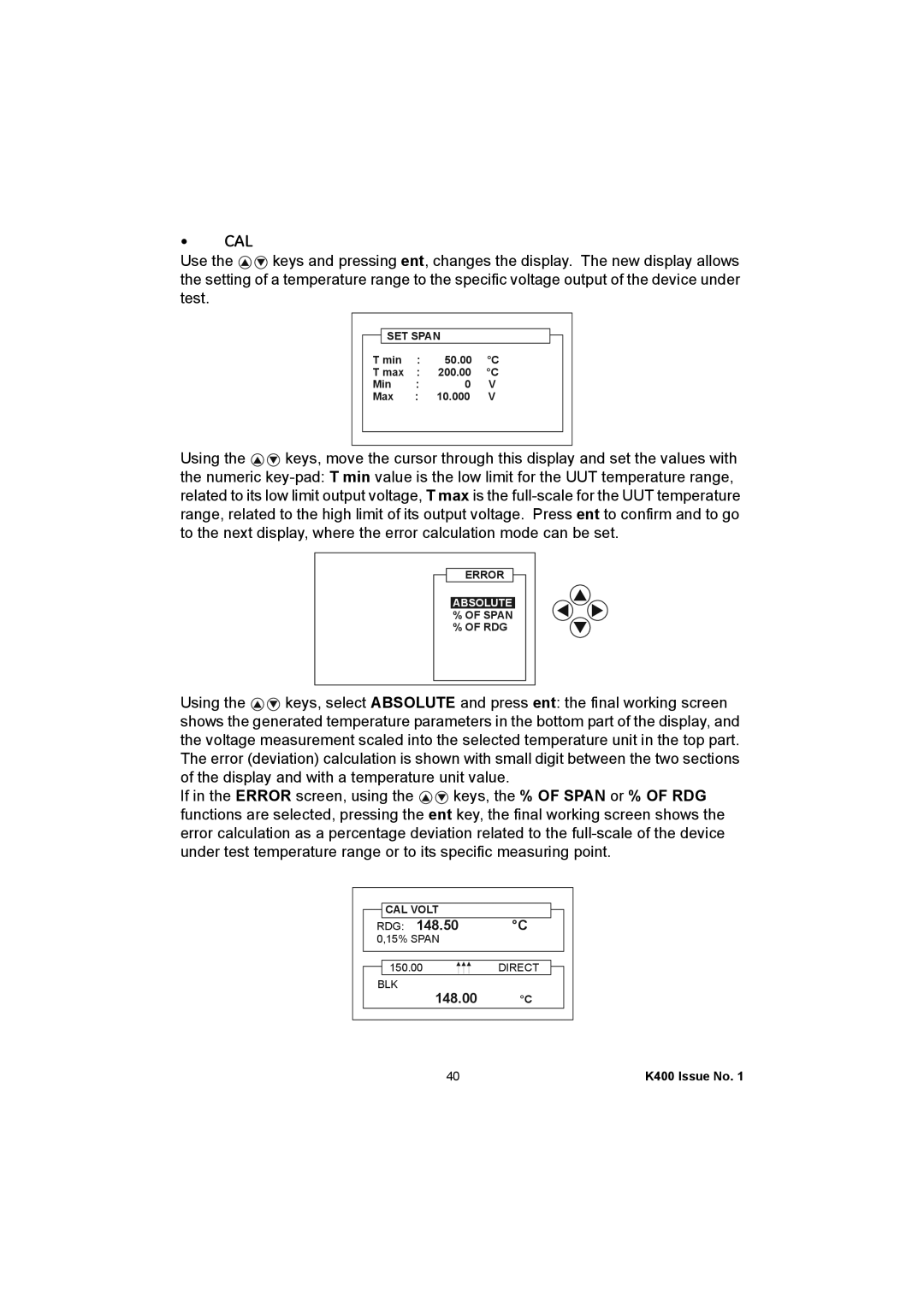 GE K400 user manual CAL Volt 