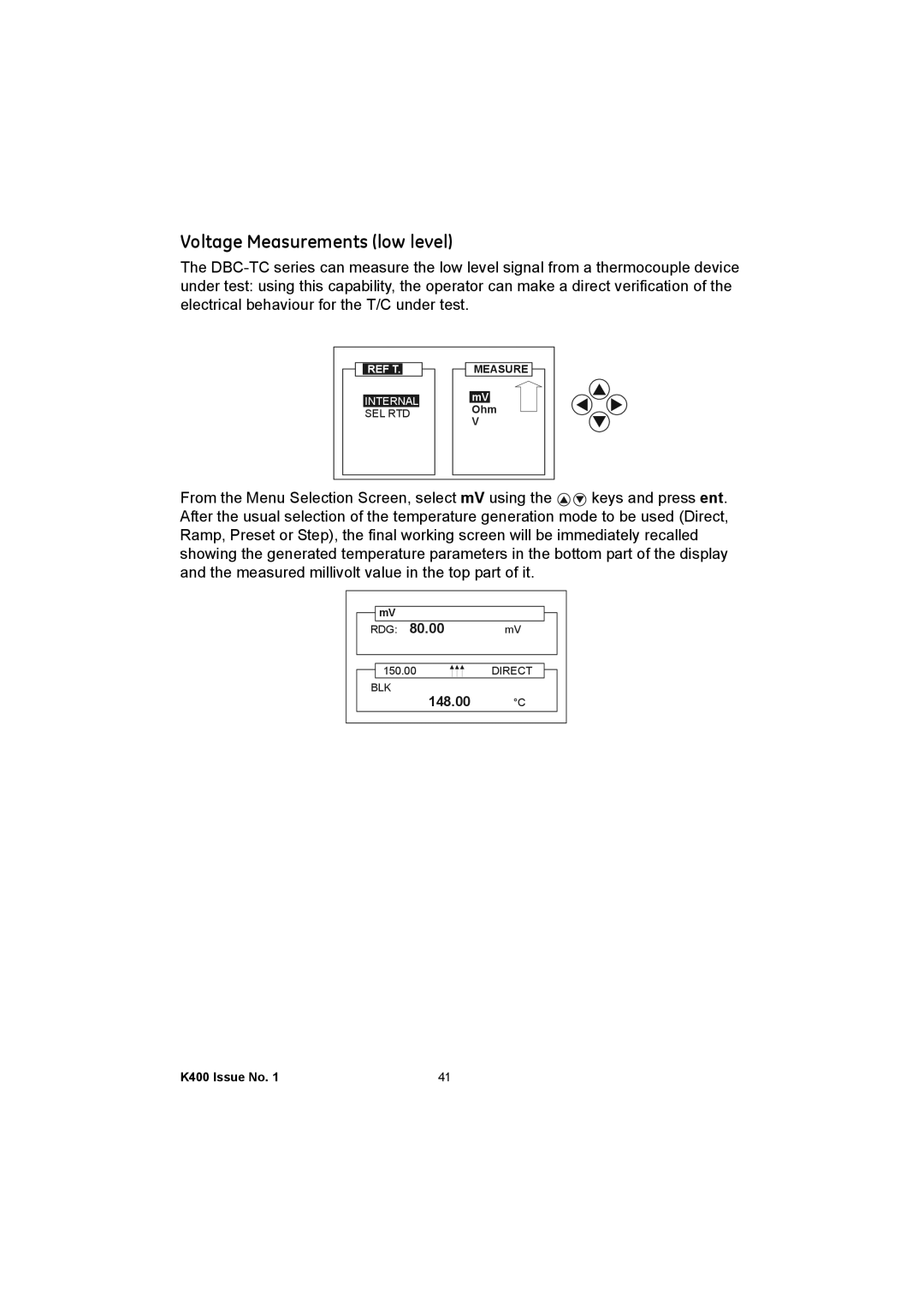 GE K400 user manual Voltage Measurements low level 