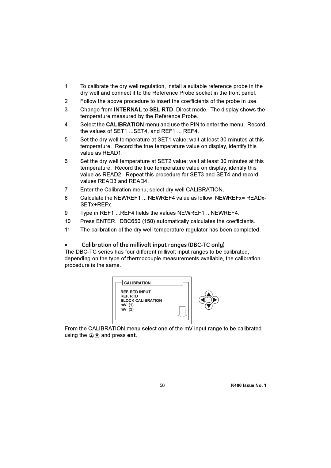 GE K400 user manual Calibration of the millivolt input ranges DBC-TC only 