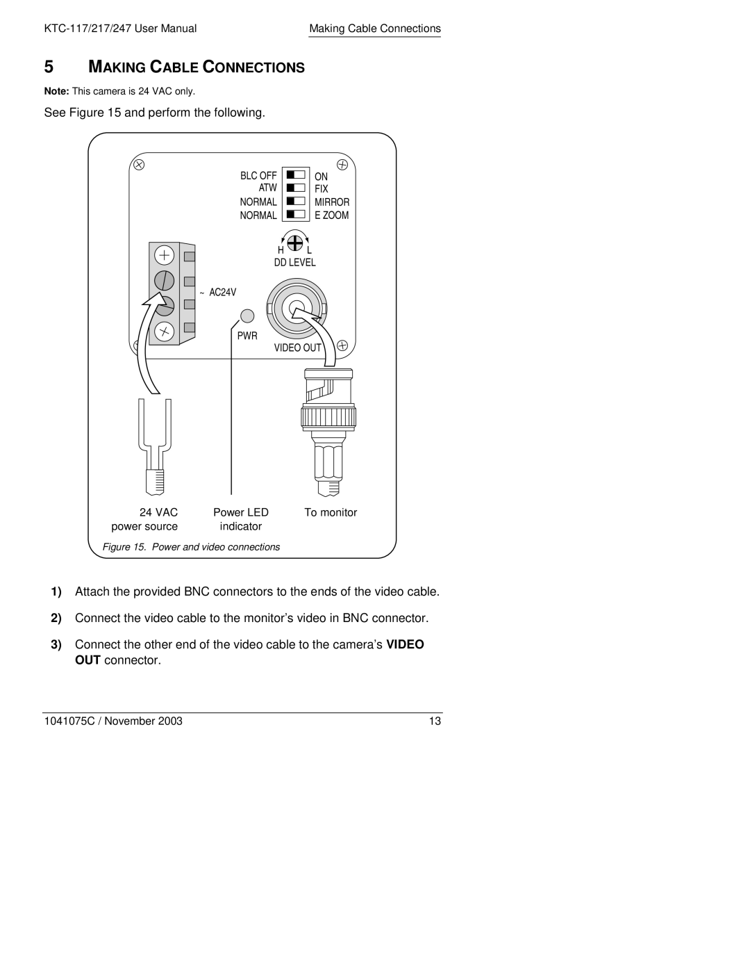 GE KTC-217CV3, KTC-217CV9, KTC-247CEV3, KTC-247CEV9 manual Making Cable Connections, Power and video connections 