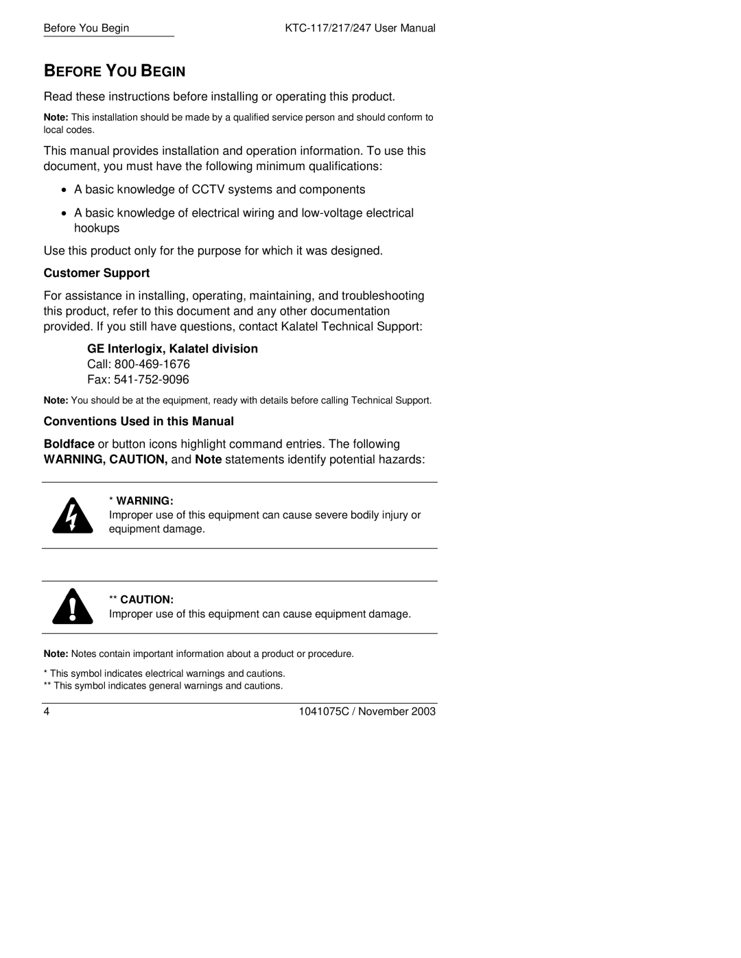 GE KTC-117V3, KTC-117V9, KTC-217CV3, KTC-217CV9, KTC-247CEV3, KTC-247CEV9 manual Before YOU Begin, Customer Support 