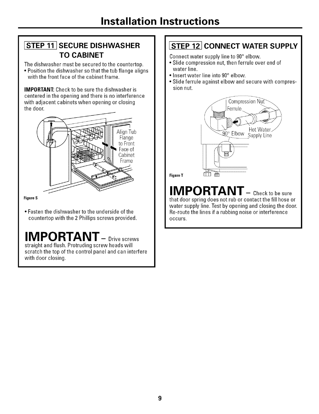 GE L0523252 IMPORTANT-Checktobesure, ISTEP 111SECURE DISHWASHER, To Cabinet, Installation Instructions 