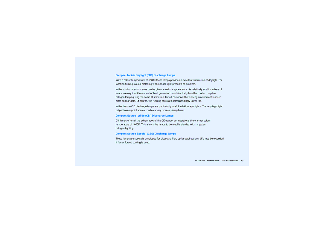 GE manual Compact Iodide Daylight CID Discharge Lamps, Compact Source Iodide CSI Discharge Lamps 