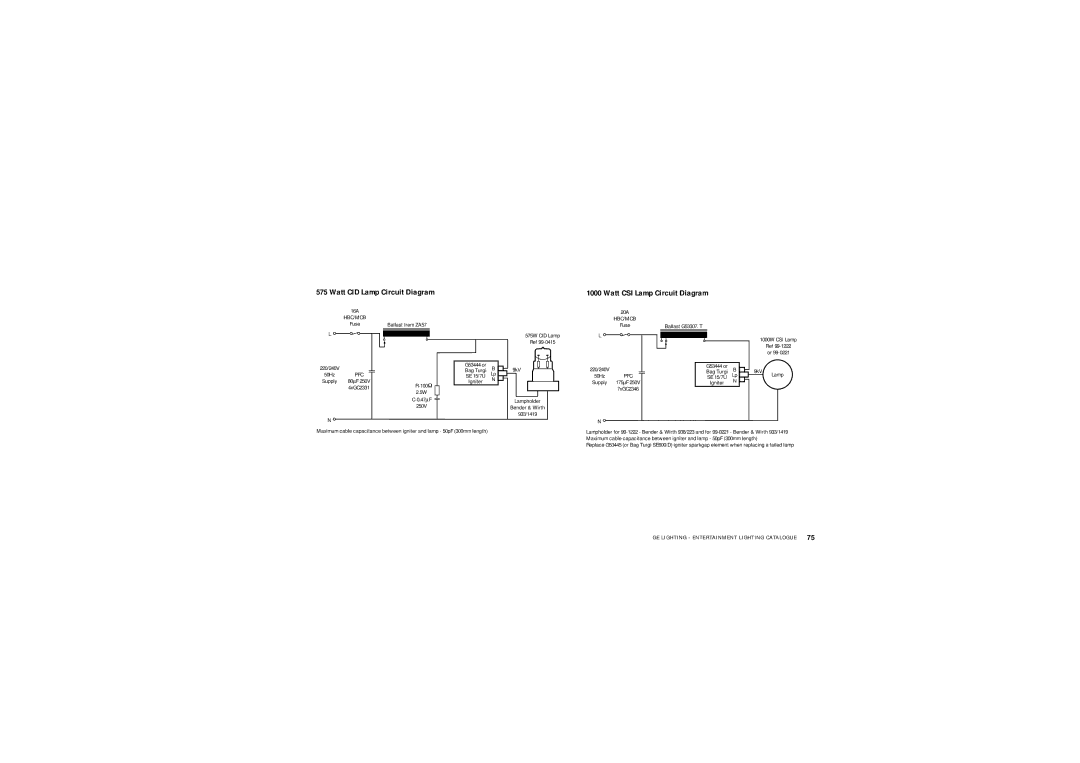 GE Lamps manual Watt CID Lamp Circuit Diagram Watt CSI Lamp Circuit Diagram 