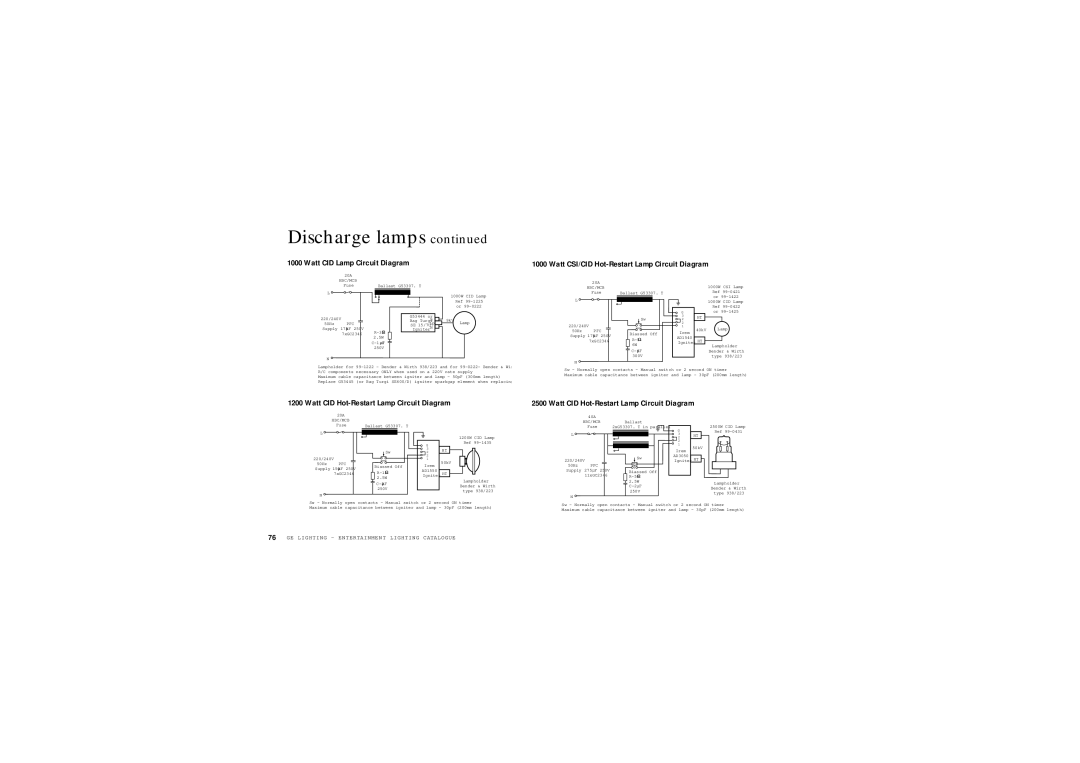 GE Lamps manual Watt CID Hot-Restart Lamp Circuit Diagram 