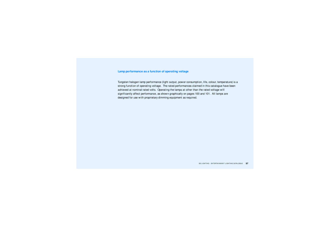 GE Lamps manual Lamp performance as a function of operating voltage 