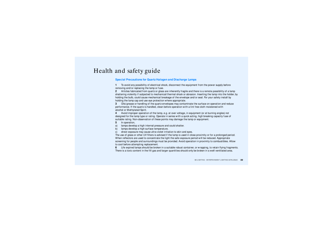 GE Lamps manual Health and safety guide 