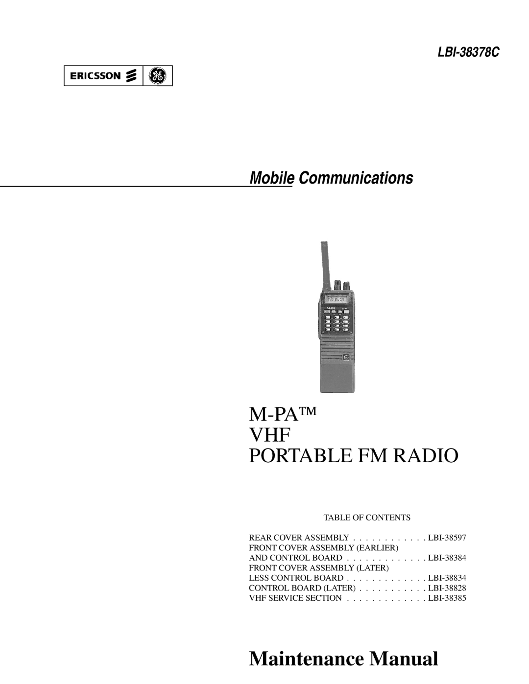 GE LBI-38378C manual Maintenance Manual 