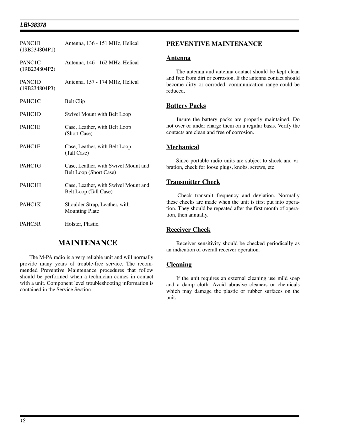 GE LBI-38378C manual Preventive Maintenance 