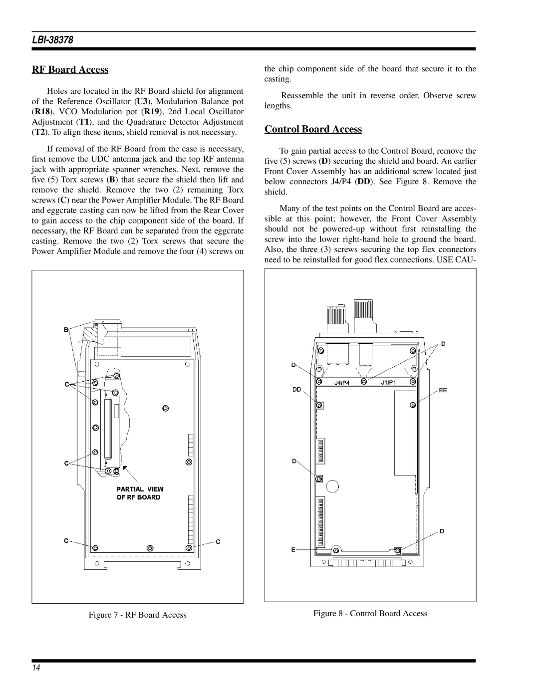 GE LBI-38378C manual RF Board Access, Control Board Access 