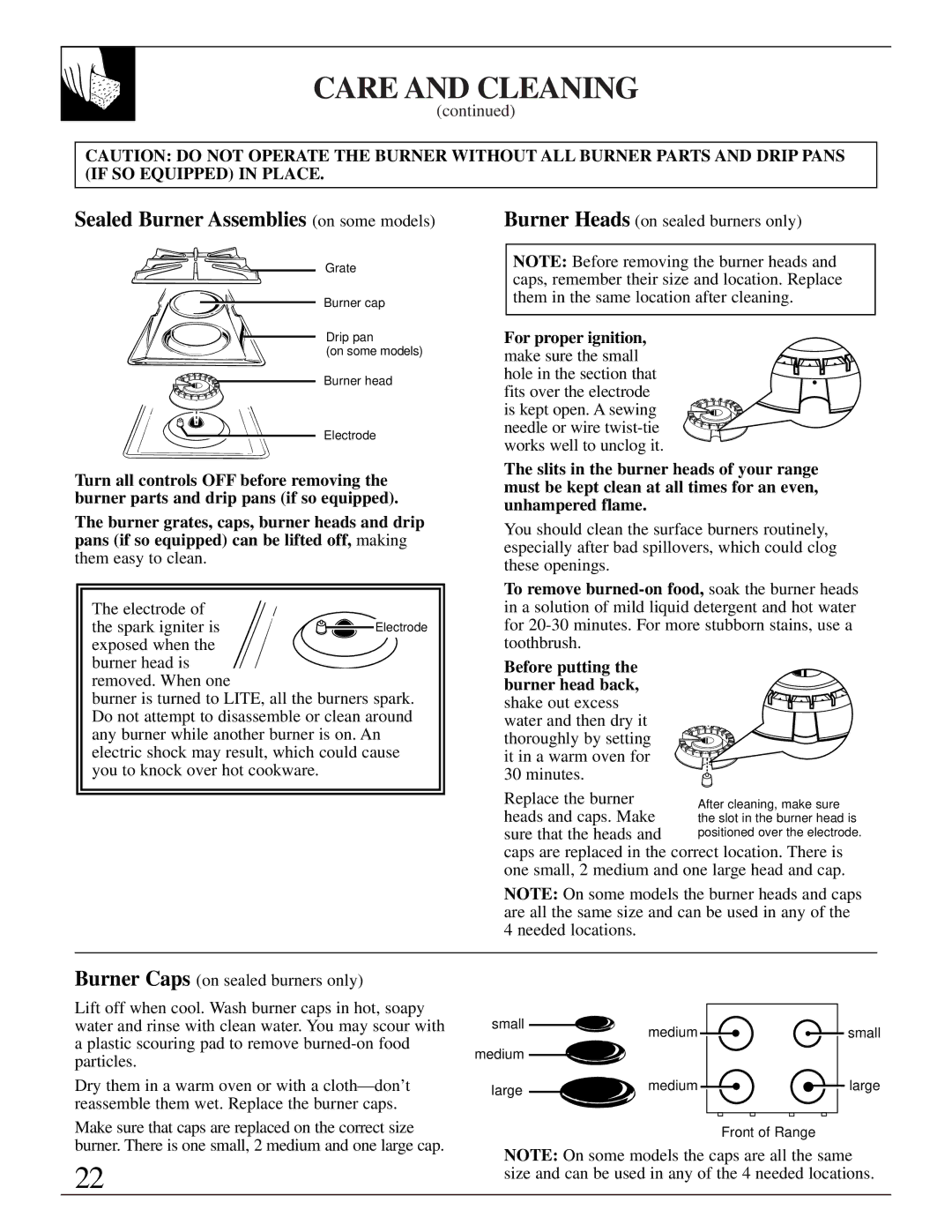 GE LGB128, JGBS02 installation instructions Sealed Burner Assemblies on some models, For proper ignition 