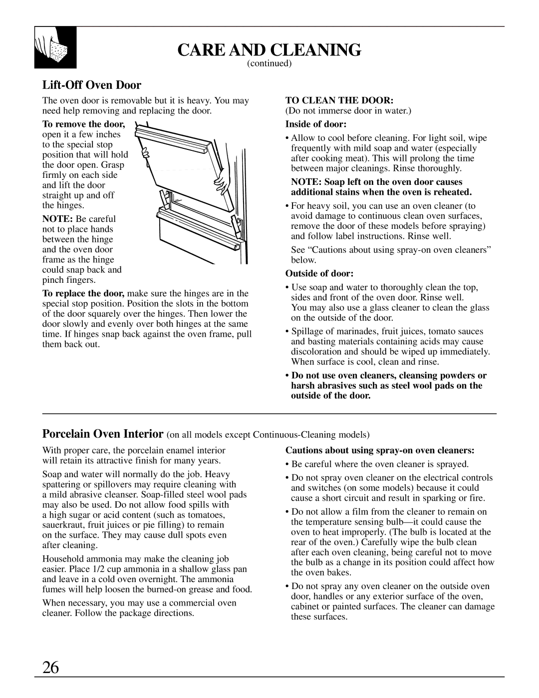 GE LGB128, JGBS02 installation instructions Lift-Off Oven Door, Outside of door 