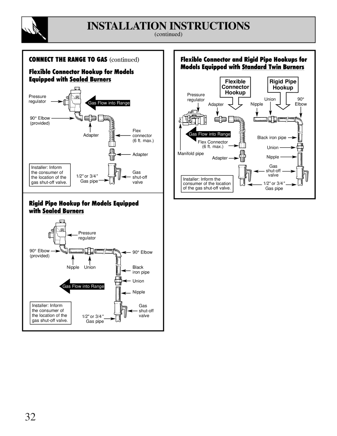 GE LGB128, JGBS02 installation instructions Connect the Range to GAS 