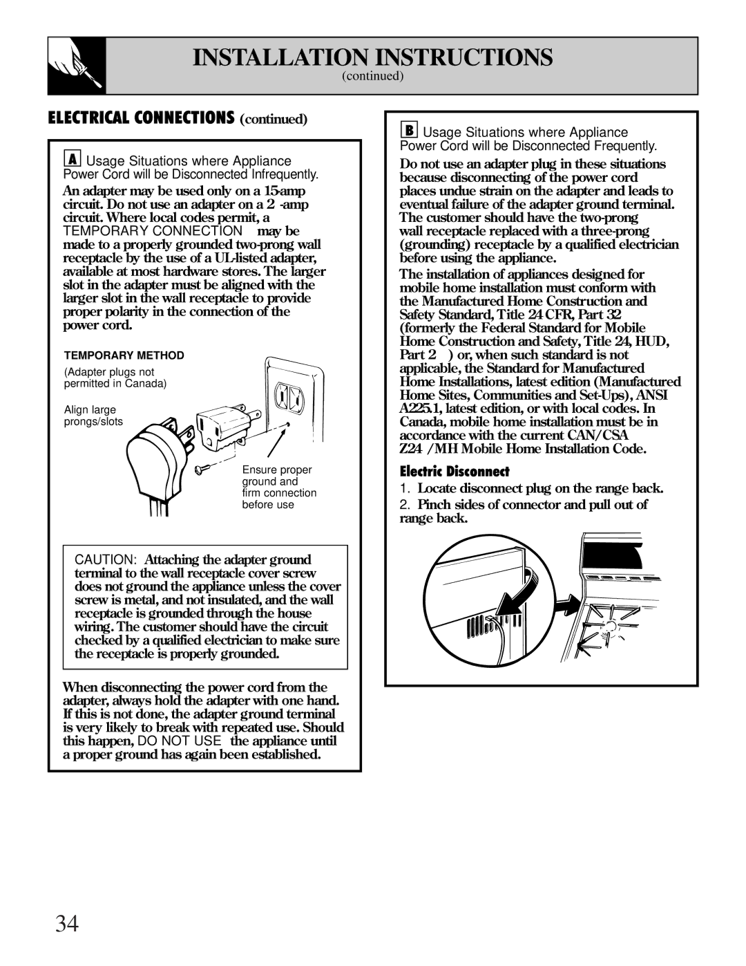 GE LGB128, JGBS02 installation instructions Electrical Connections 