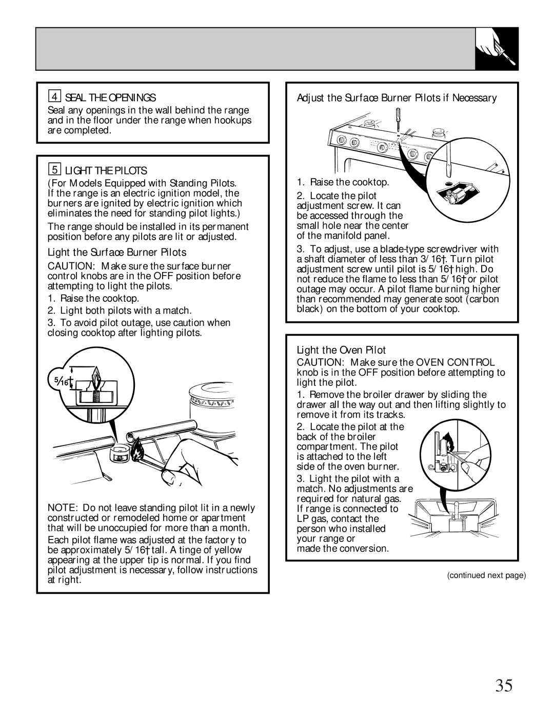 GE JGBS02, LGB128 installation instructions Seal the Openings 