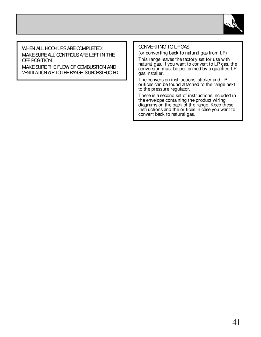 GE JGBS02, LGB128 installation instructions Converting to LP GAS 