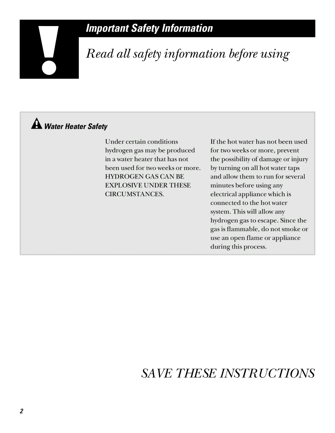 GE LISR310 operating instructions Read all safety information before using, Water Heater Safety 