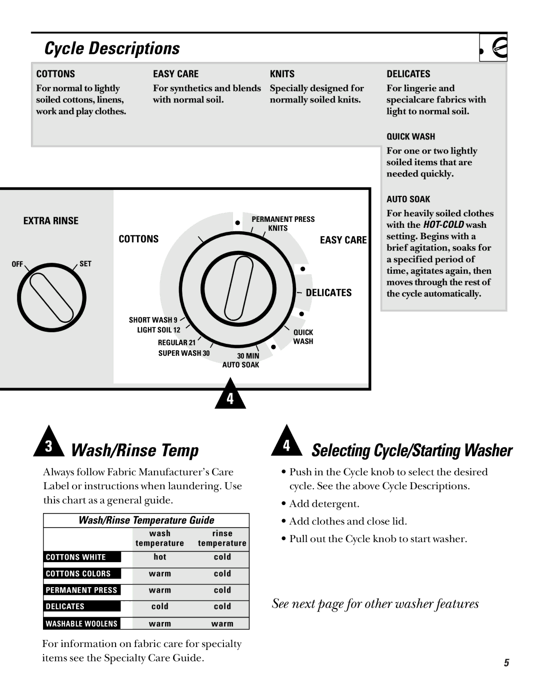 GE LISR310 operating instructions Cycle Descriptions 