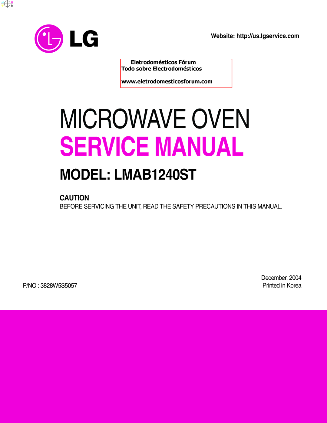 GE LMAB1240ST service manual Microwave Oven 