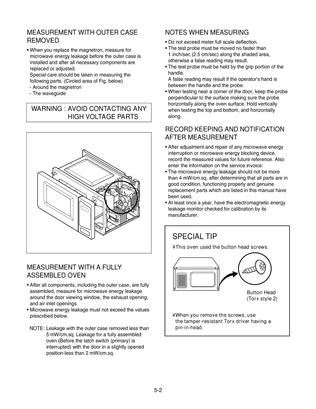 GE LMAB1240ST service manual Measurement with Outer Case Removed, Measurement with a Fully Assembled Oven 