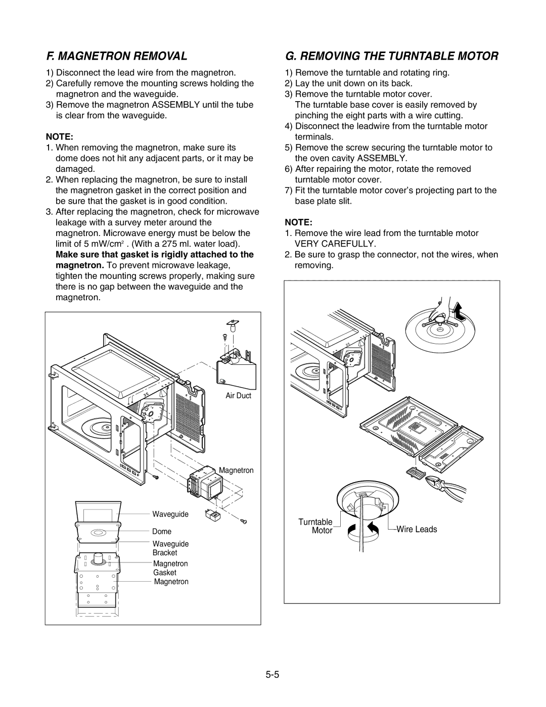 GE LMAB1240ST service manual Magnetron Removal, Removing the Turntable Motor, Very Carefully 