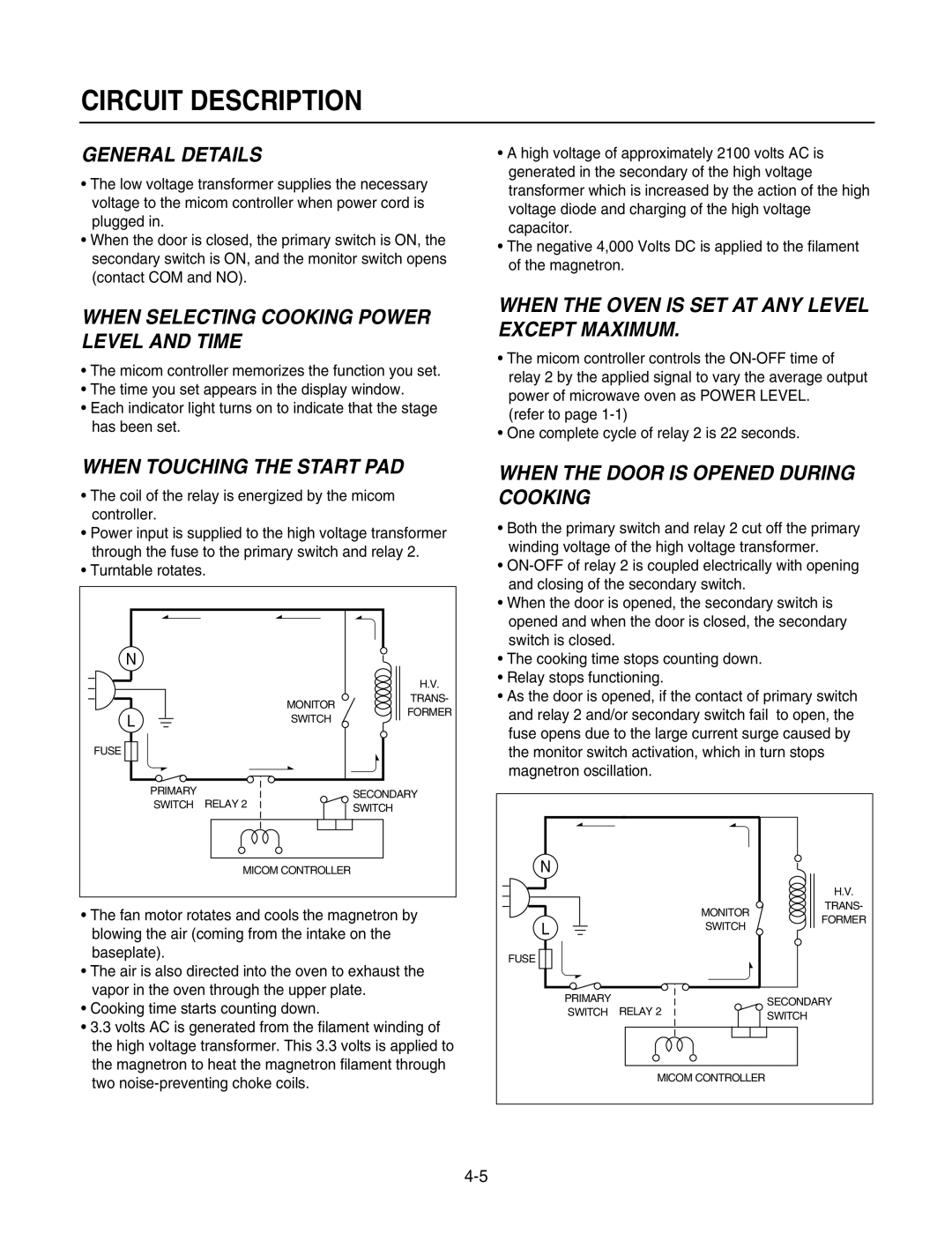 GE LMAB1240ST service manual Circuit Description, General Details, When Selecting Cooking Power Level And Time 