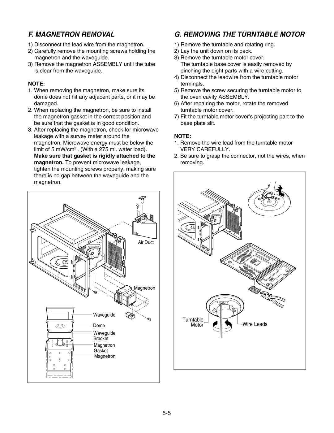 GE LMAB1240ST service manual F. Magnetron Removal, G. Removing The Turntable Motor 