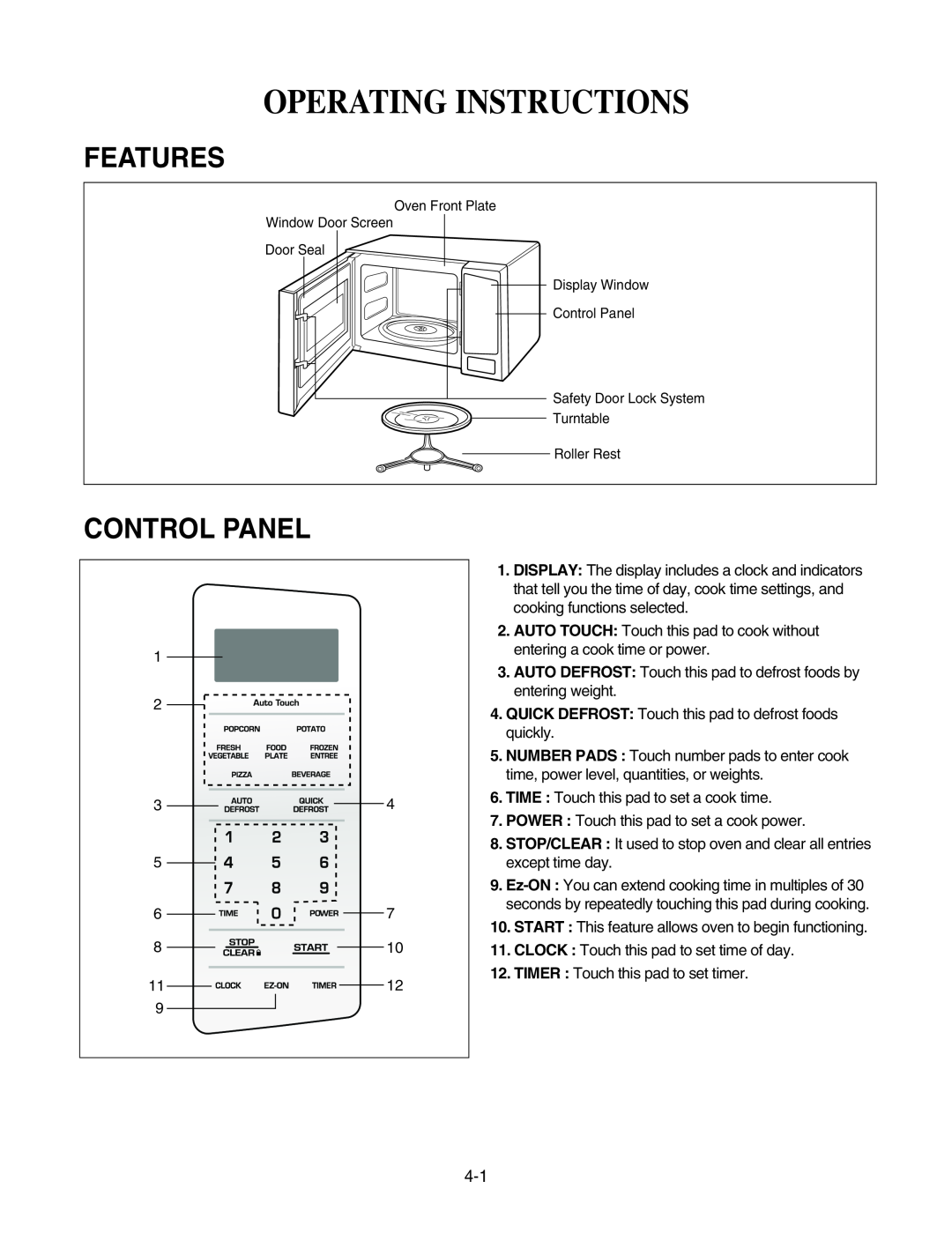 GE LMAB1240ST service manual Operating Instructions, Features, Control Panel 