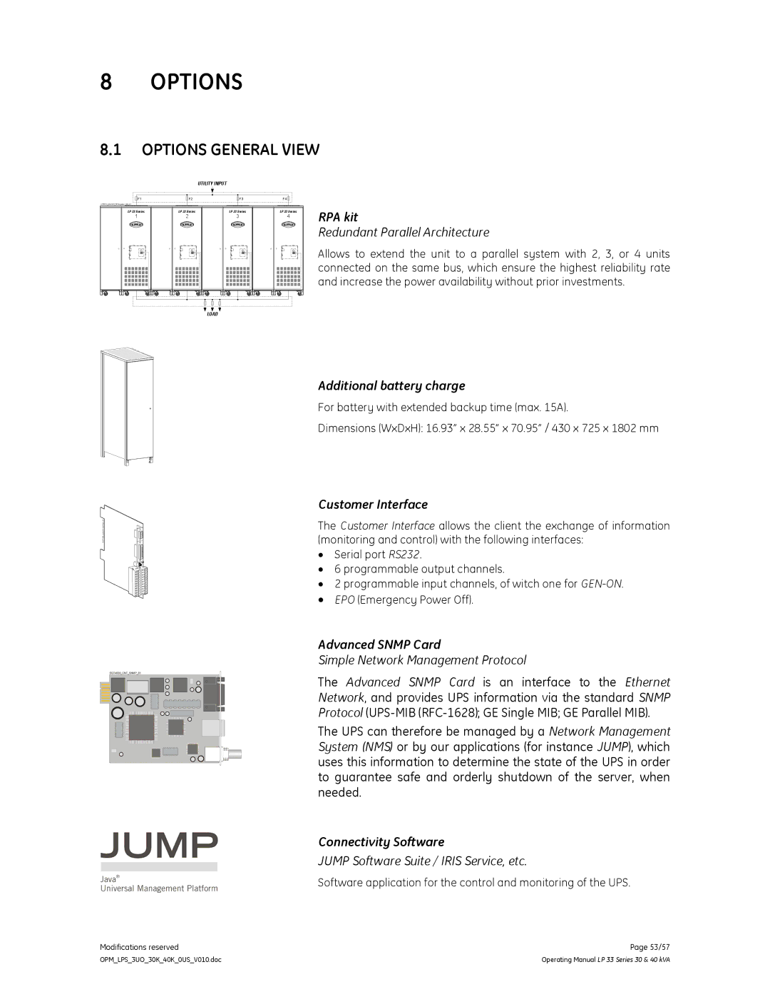 GE LP 33 manual Options General View 